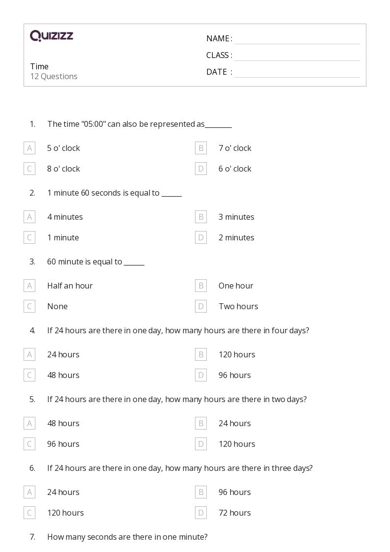 50+ Time worksheets for 2nd Class on Quizizz Free & Printable
