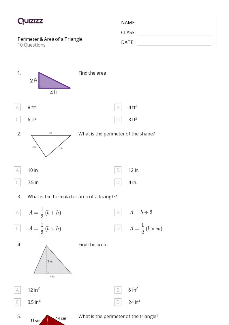 50+ Area of a Triangle worksheets for 7th Grade on Quizizz Free & Printable