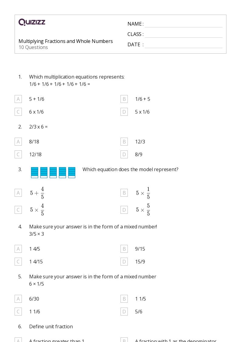50+ Whole Numbers as Fractions worksheets on Quizizz | Free & Printable