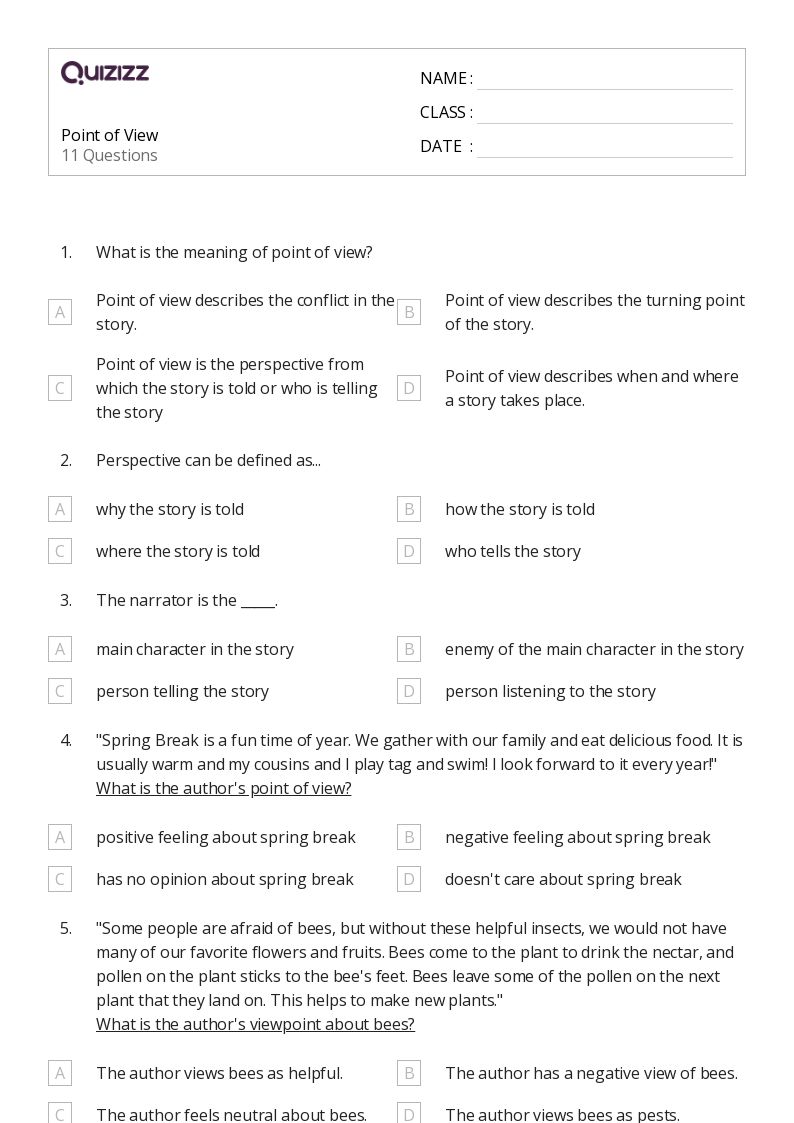 50+ Analyzing Point of View worksheets for 2nd Grade on Quizizz | Free