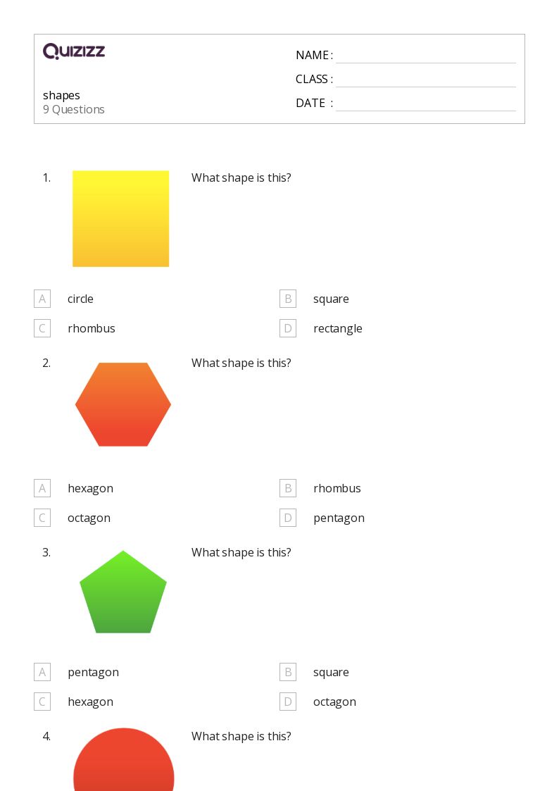 50+ Shapes worksheets for 1st Year on Quizizz Free & Printable