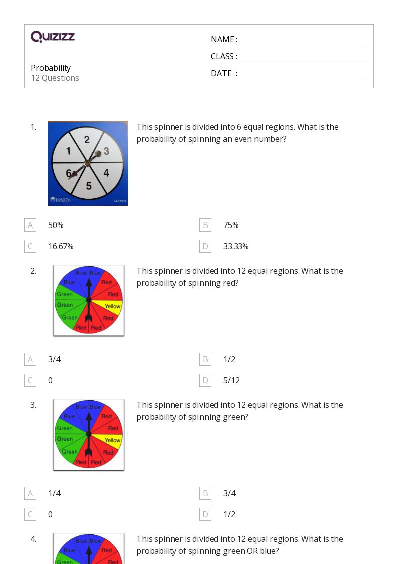 50+ Probability worksheets for 6th Class on Quizizz Free & Printable