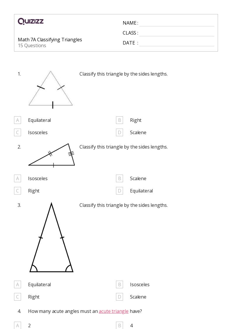 50+ Classifying Triangles worksheets for 7th Year on Quizizz Free & Printable