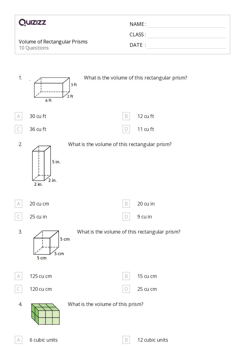 50+ Rectangular Prisms worksheets for 5th Grade on Quizizz Free & Printable