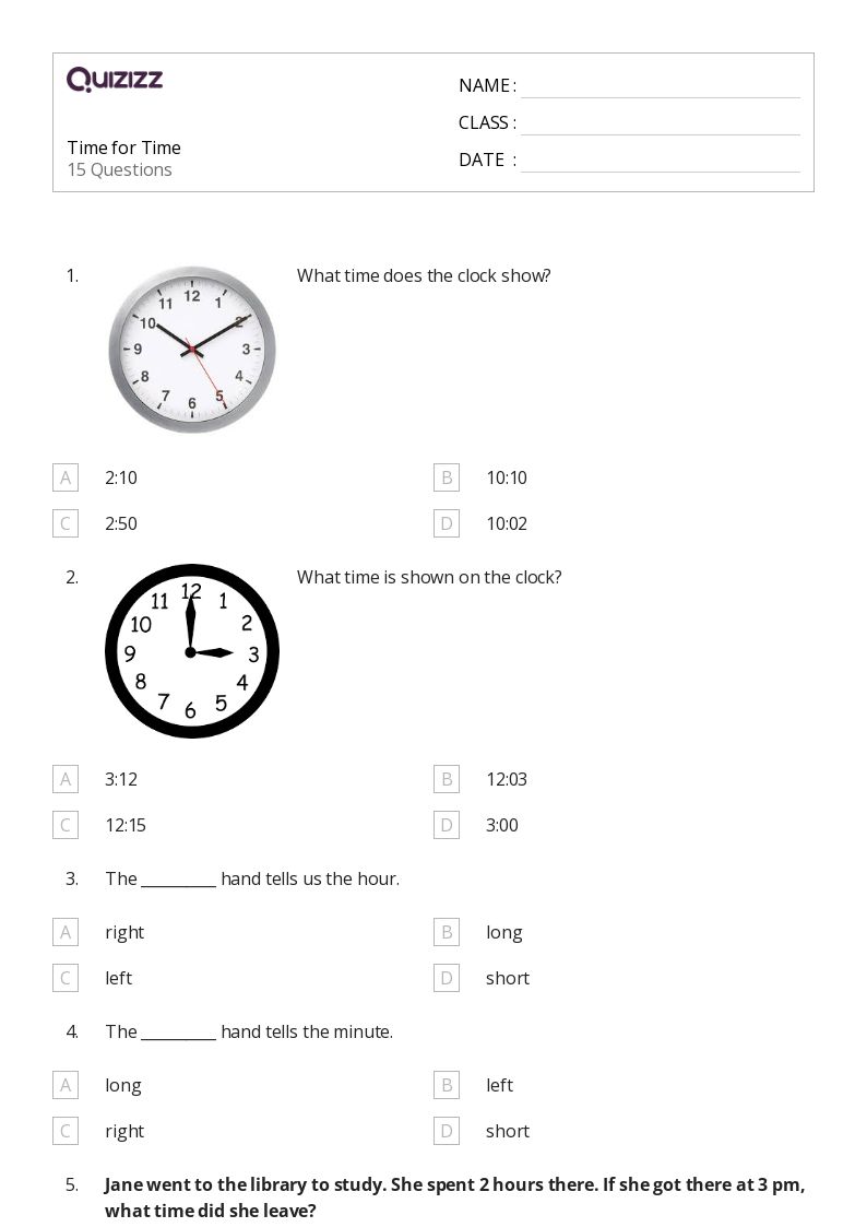 50+ Time worksheets for 2nd Grade on Quizizz Free & Printable
