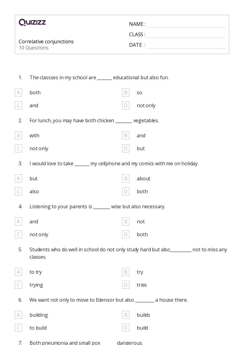 50+ Correlative Conjunctions worksheets for 7th Grade on Quizizz | Free