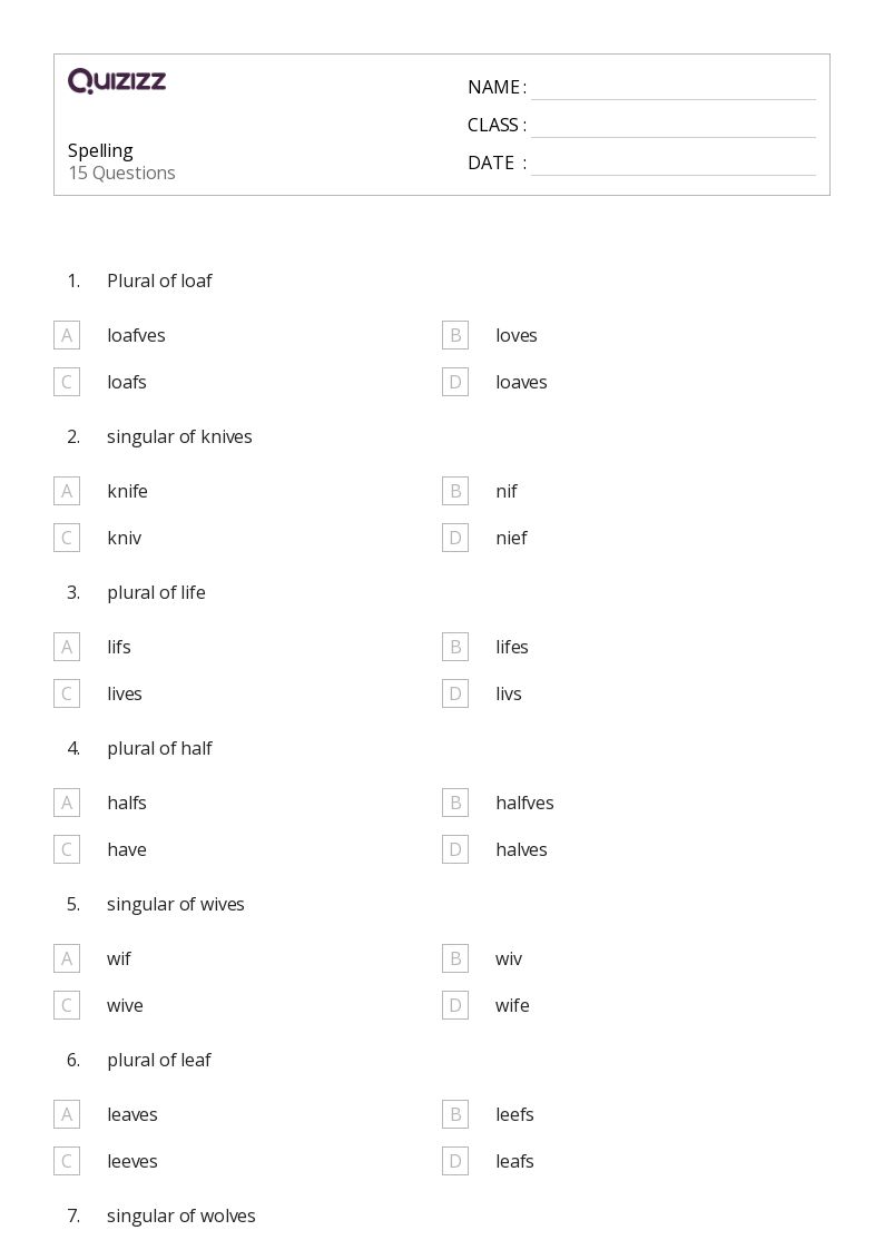 50+ Spelling worksheets for 5th Class on Quizizz Free & Printable