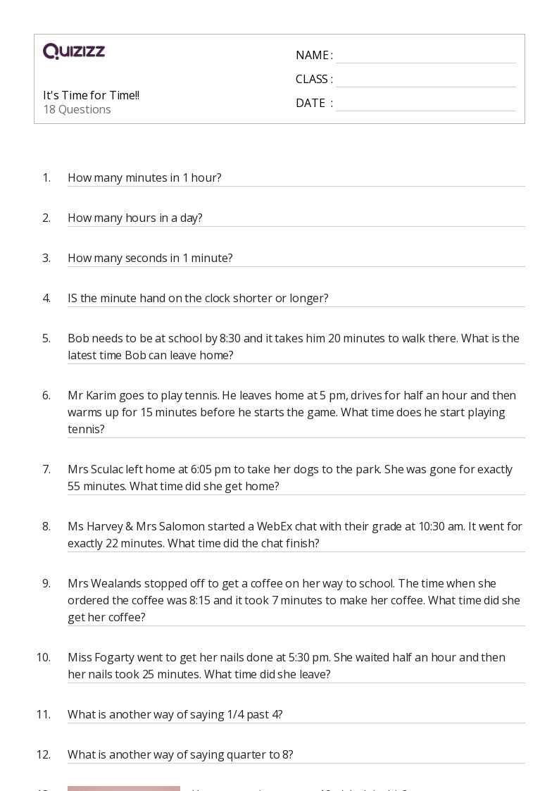 50+ Time worksheets for 4th Class on Quizizz Free & Printable