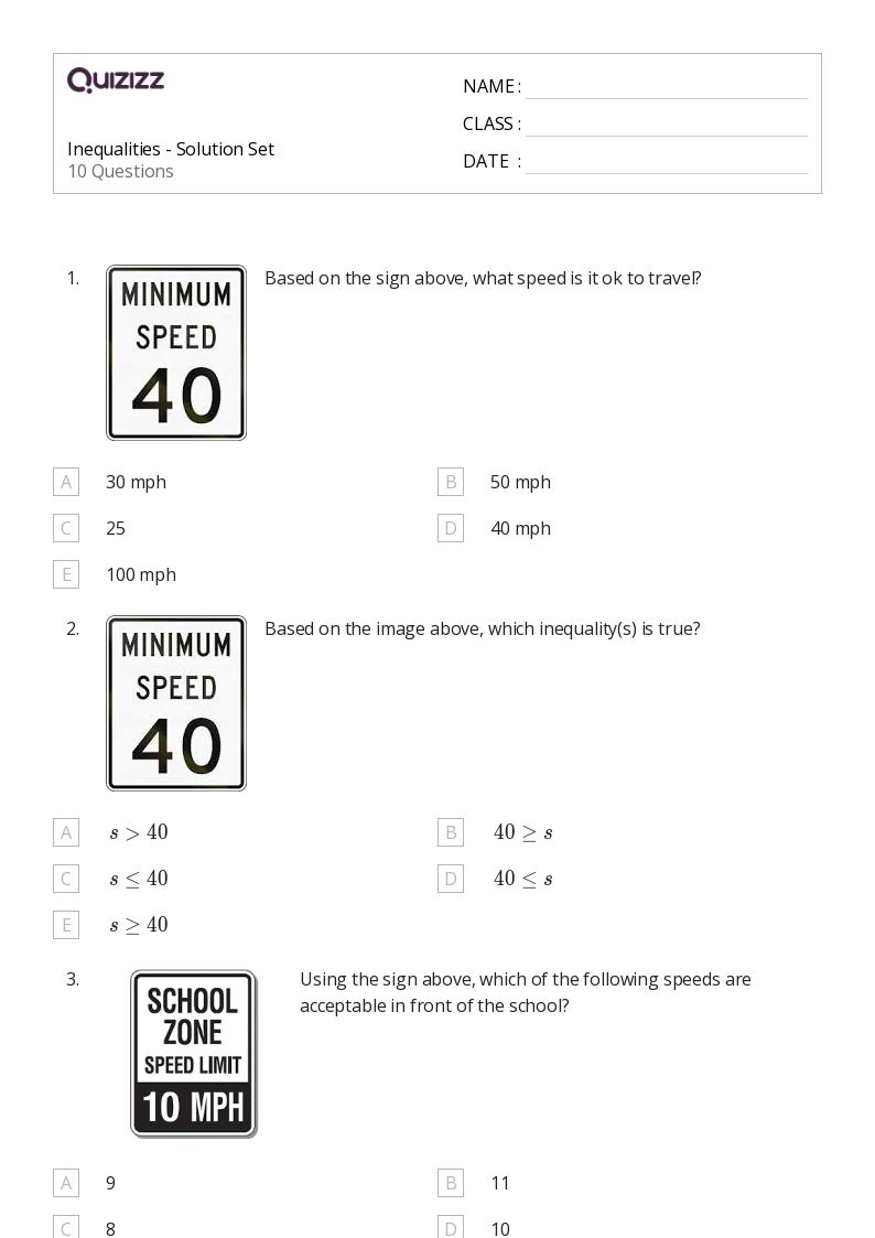 50+ Inequalities worksheets for 7th Grade on Quizizz | Free & Printable