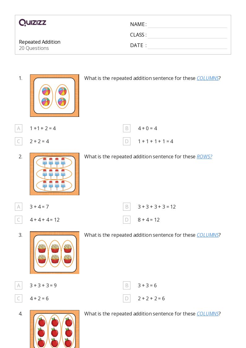 50+ Repeated Addition worksheets for 2nd Grade on Quizizz Free & Printable