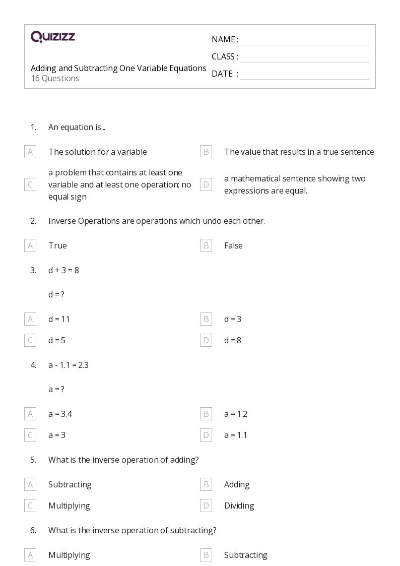 50+ One-Variable Equations worksheets on Quizizz | Free & Printable