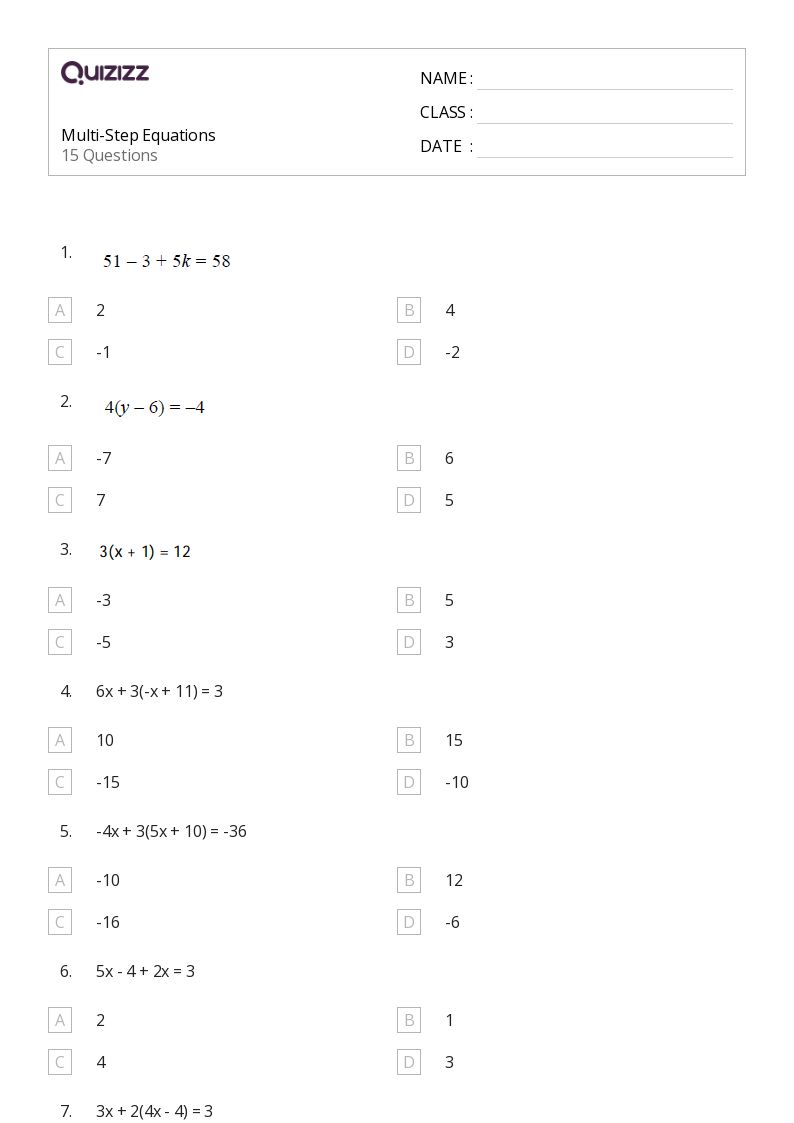 50+ Multi-Step Equations worksheets for 8th Grade on Quizizz | Free