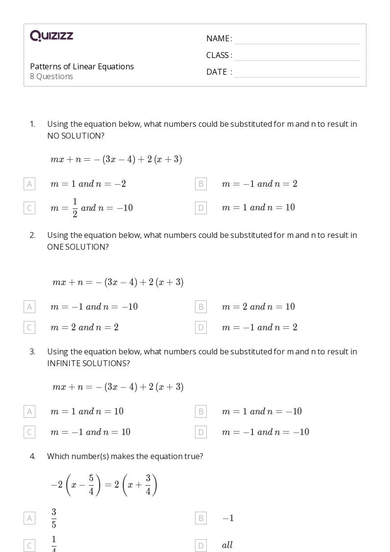 50+ Linear Equations worksheets for 6th Grade on Quizizz Free & Printable