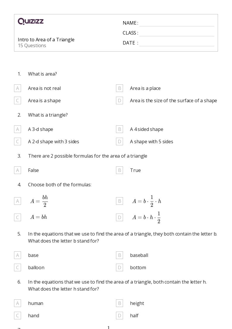 50+ Area of a Triangle worksheets for 6th Grade on Quizizz Free & Printable