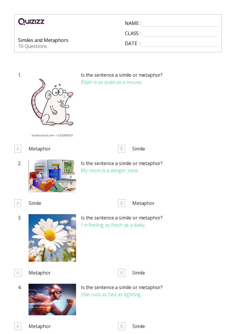 50+ Metaphors worksheets for 4th Grade on Quizizz | Free & Printable