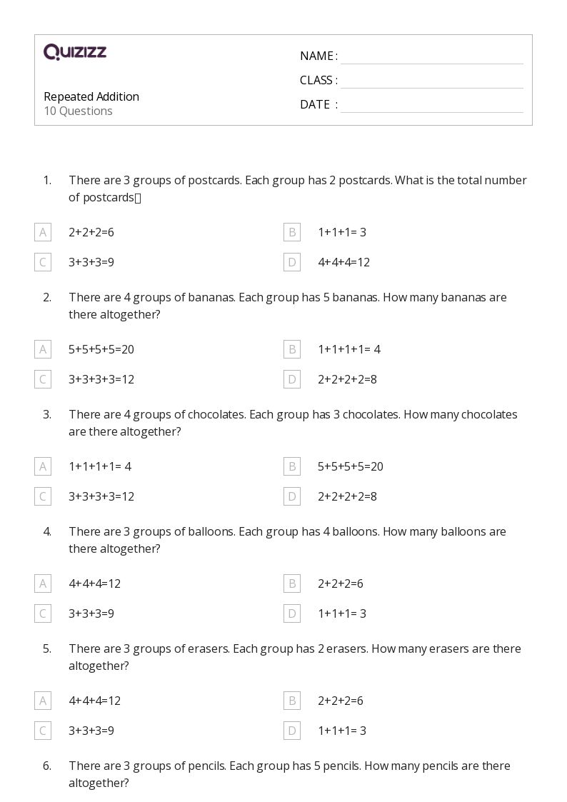 50+ Repeated Addition worksheets for 3rd Grade on Quizizz Free & Printable
