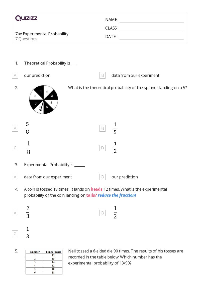 50+ experimental probability worksheets on Quizizz Free & Printable