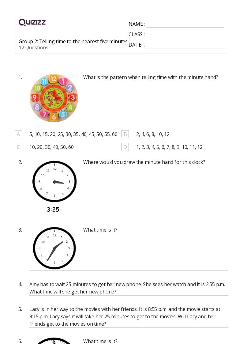 50+ Time to the Nearest Five Minutes worksheets for 1st Year on Quizizz