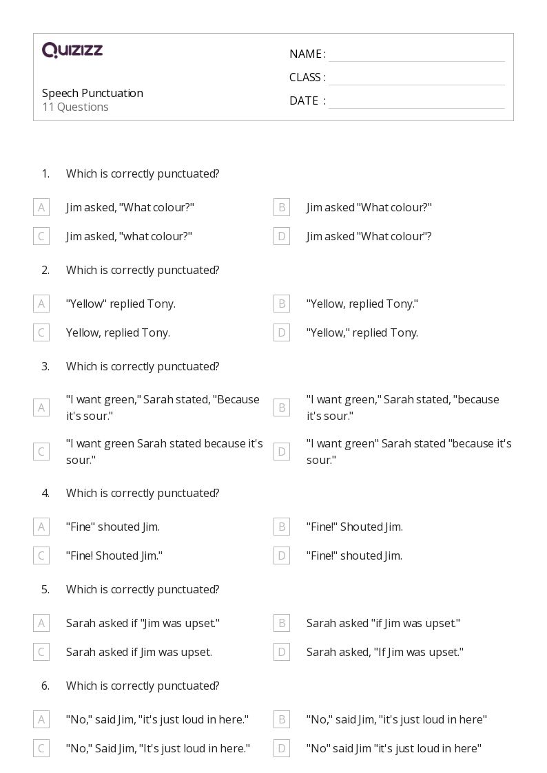 50+ Punctuation worksheets for 7th Class on Quizizz Free & Printable