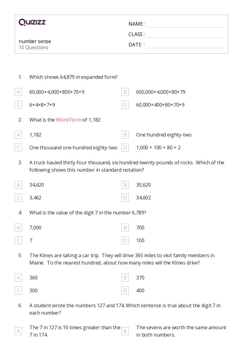 50+ Number Sense worksheets for Class 4 on Quizizz Free & Printable