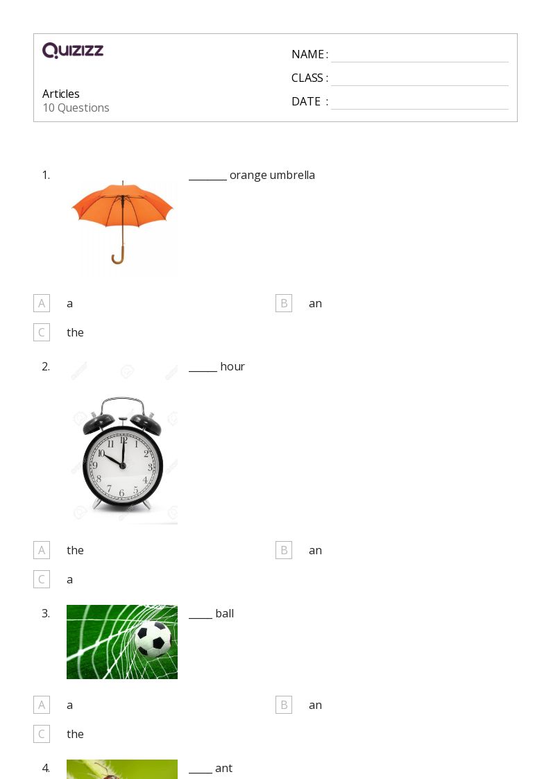 50+ Articles worksheets for 1st Grade on Quizizz Free & Printable