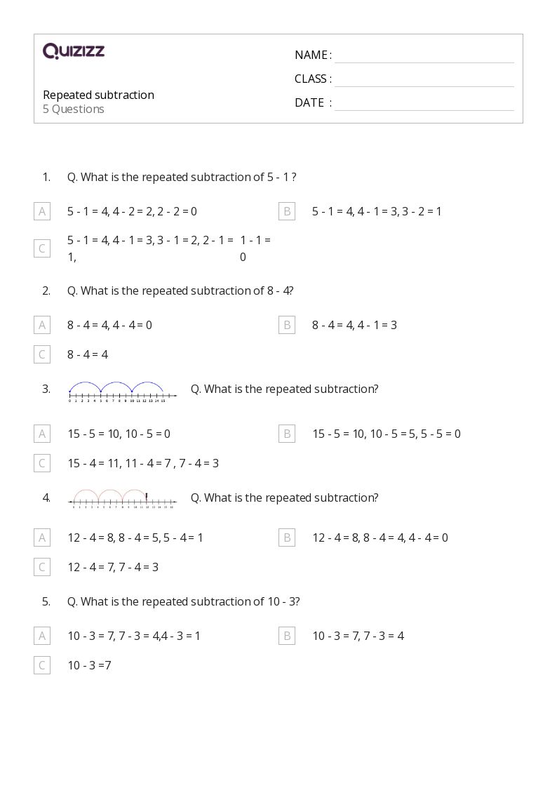 50+ Repeated Subtraction worksheets for 2nd Grade on Quizizz | Free