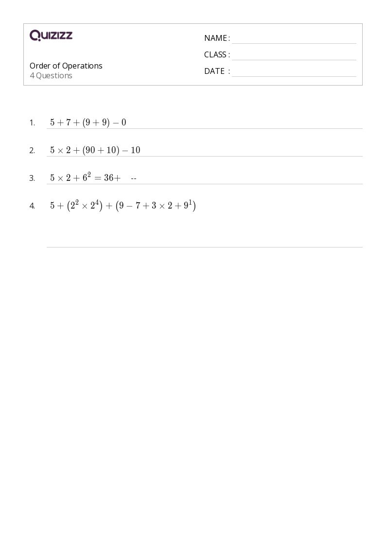 50+ Order of Operations worksheets on Quizizz Free & Printable