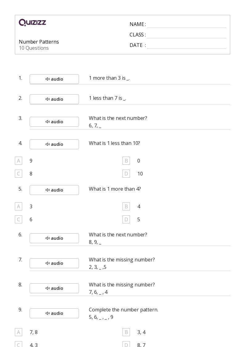 Number Patterns Worksheets For St Grade On Quizizz Free Printable Hot Sex Picture
