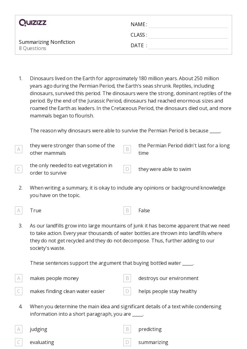 50+ Summarizing worksheets for 5th Grade on Quizizz | Free & Printable