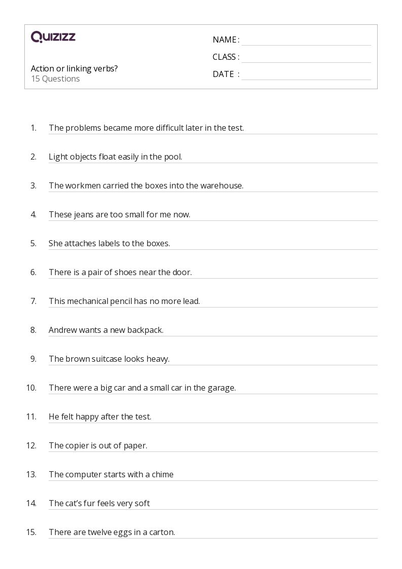 50+ Linking Verbs worksheets on Quizizz Free & Printable