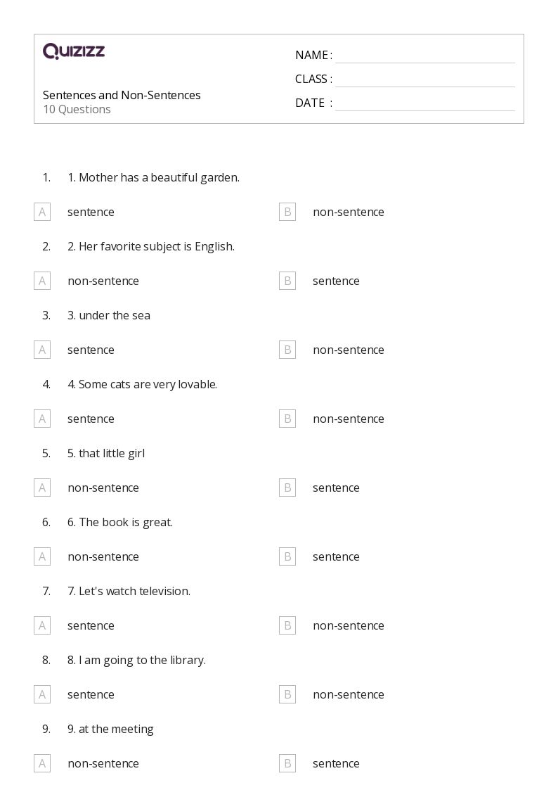 50+ Sentences worksheets for 1st Year on Quizizz Free & Printable