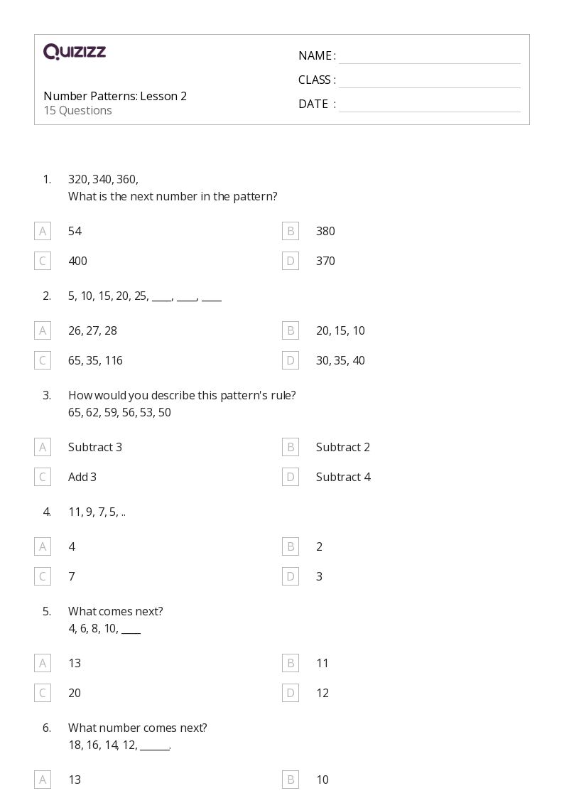 50+ Number Patterns worksheets for 4th Grade on Quizizz Free & Printable