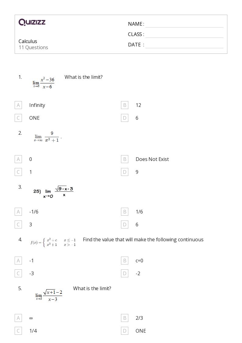 50+ calculus worksheets on Quizizz | Free & Printable