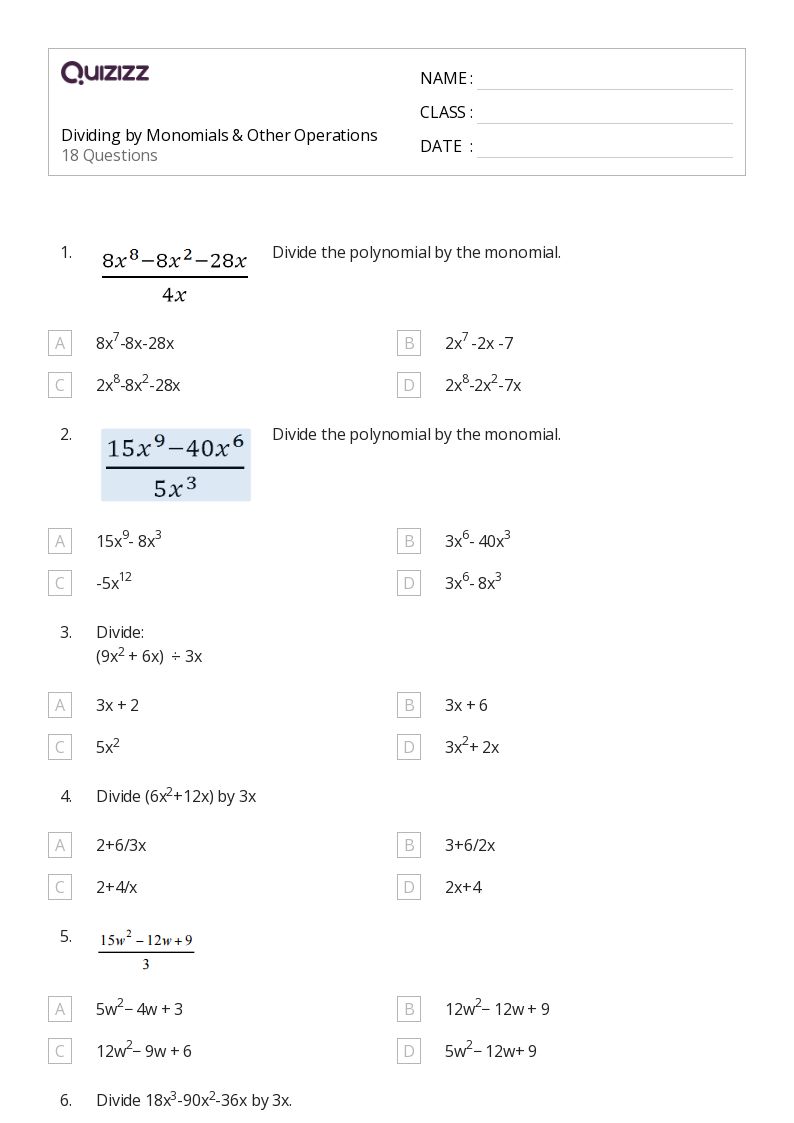 50+ Monomials Operations worksheets on Quizizz | Free & Printable