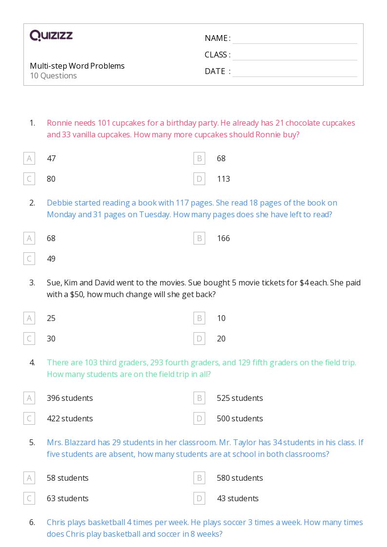 50+ Multi-Step Word Problems worksheets for 5th Grade on Quizizz | Free