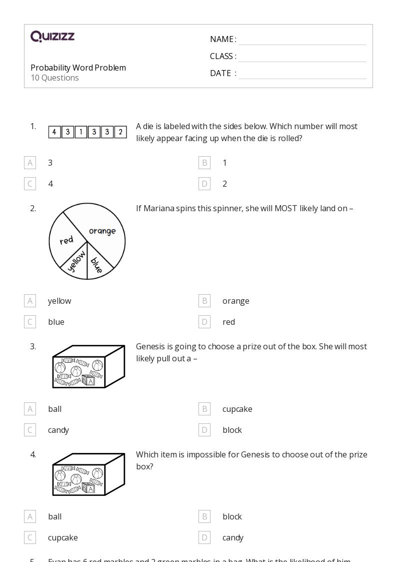 50+ Probability worksheets for 3rd Grade on Quizizz Free & Printable