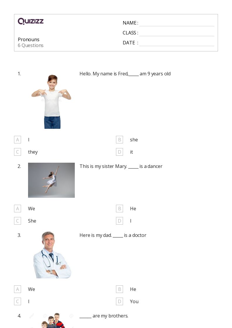 50+ Pronouns worksheets for 4th Class on Quizizz Free & Printable