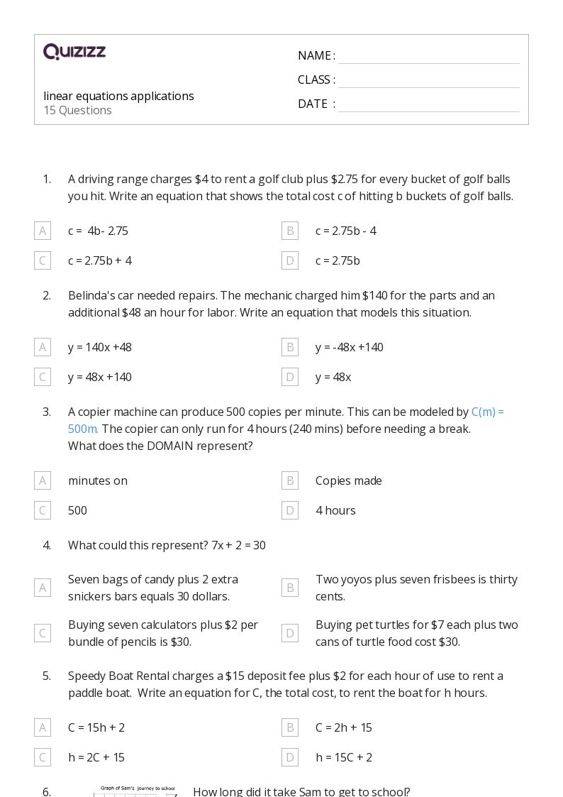 50+ Linear Equations worksheets for 6th Year on Quizizz Free & Printable