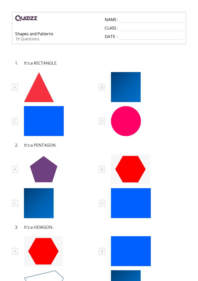 50+ Shape Patterns worksheets for 1st Class on Quizizz Free & Printable
