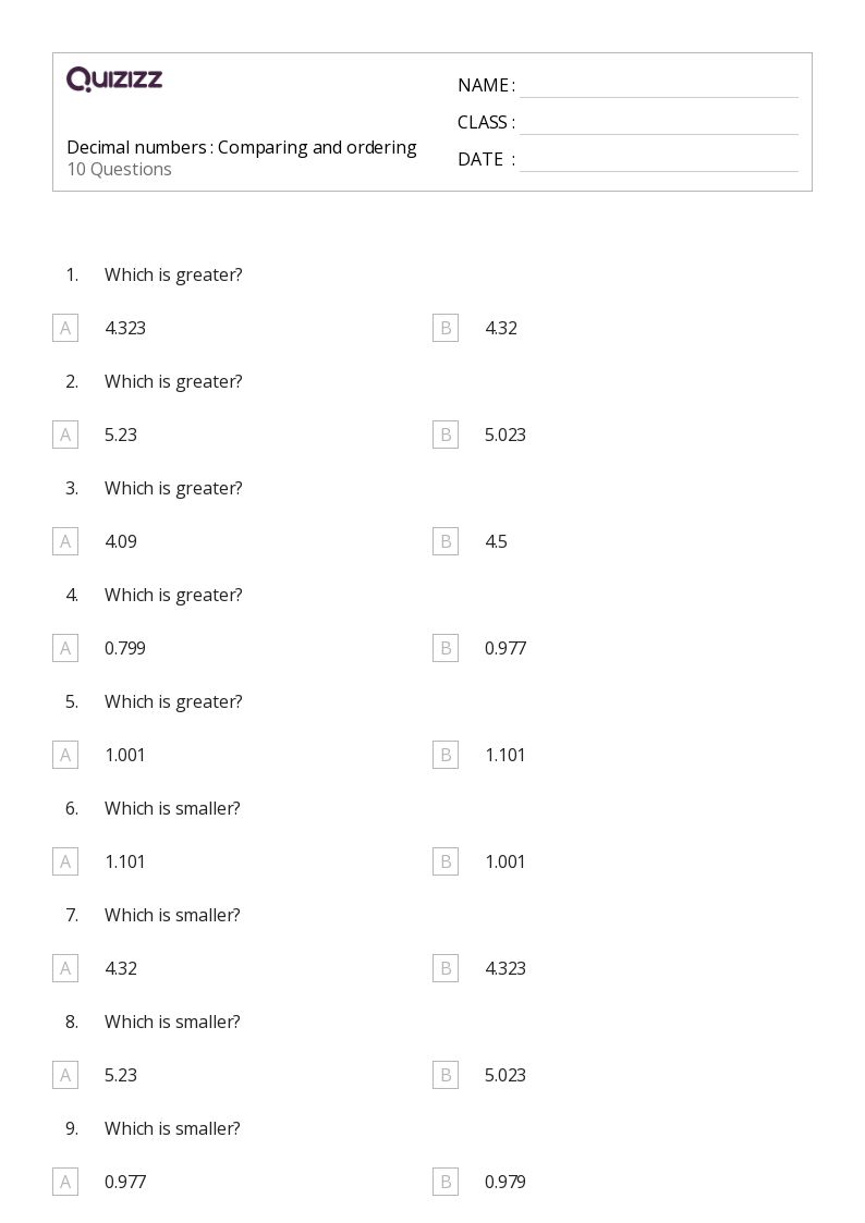 50+ Ordering Decimals worksheets on Quizizz Free & Printable
