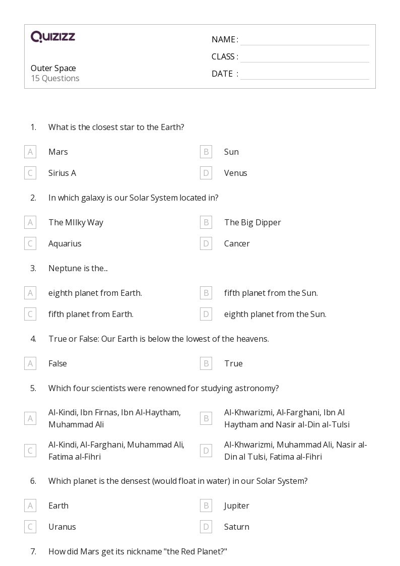 50+ Outer Space worksheets for 6th Grade on Quizizz Free & Printable