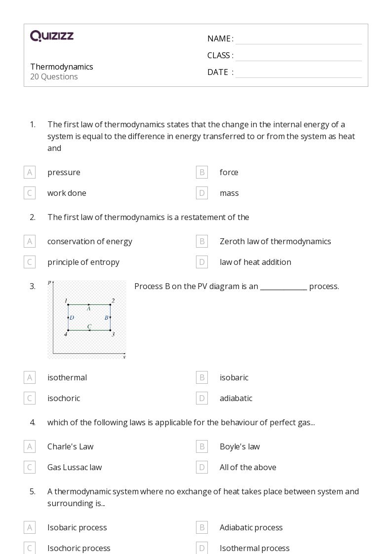 50+ thermodynamics worksheets on Quizizz | Free & Printable