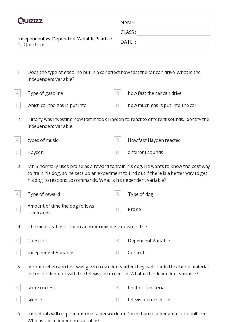50+ dependent variables worksheets on Quizizz | Free & Printable