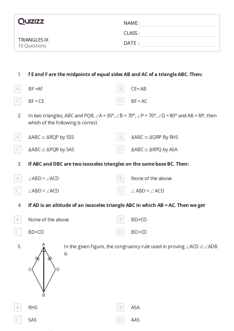 50+ triangles worksheets for 9th Class on Quizizz Free & Printable