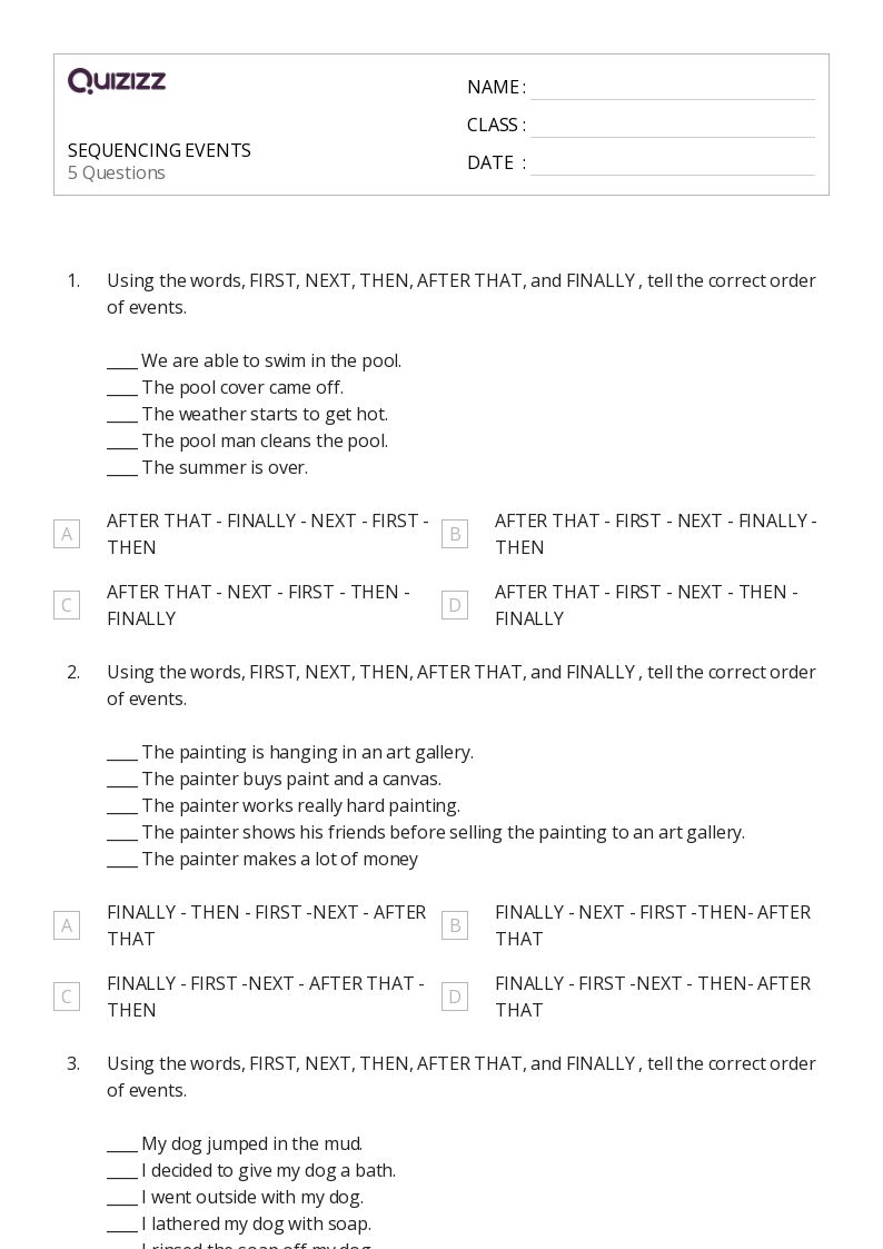 50+ Sequencing Events worksheets for 3rd Grade on Quizizz Free & Printable