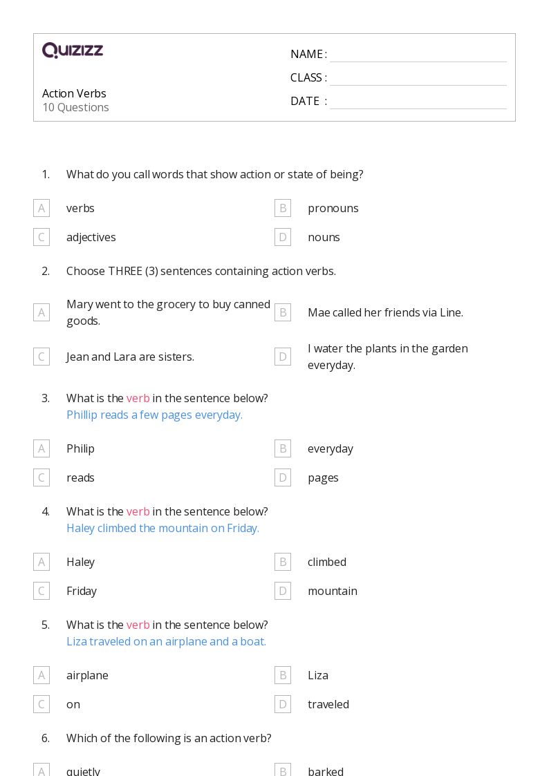 50+ Action Verbs worksheets for 3rd Grade on Quizizz Free & Printable