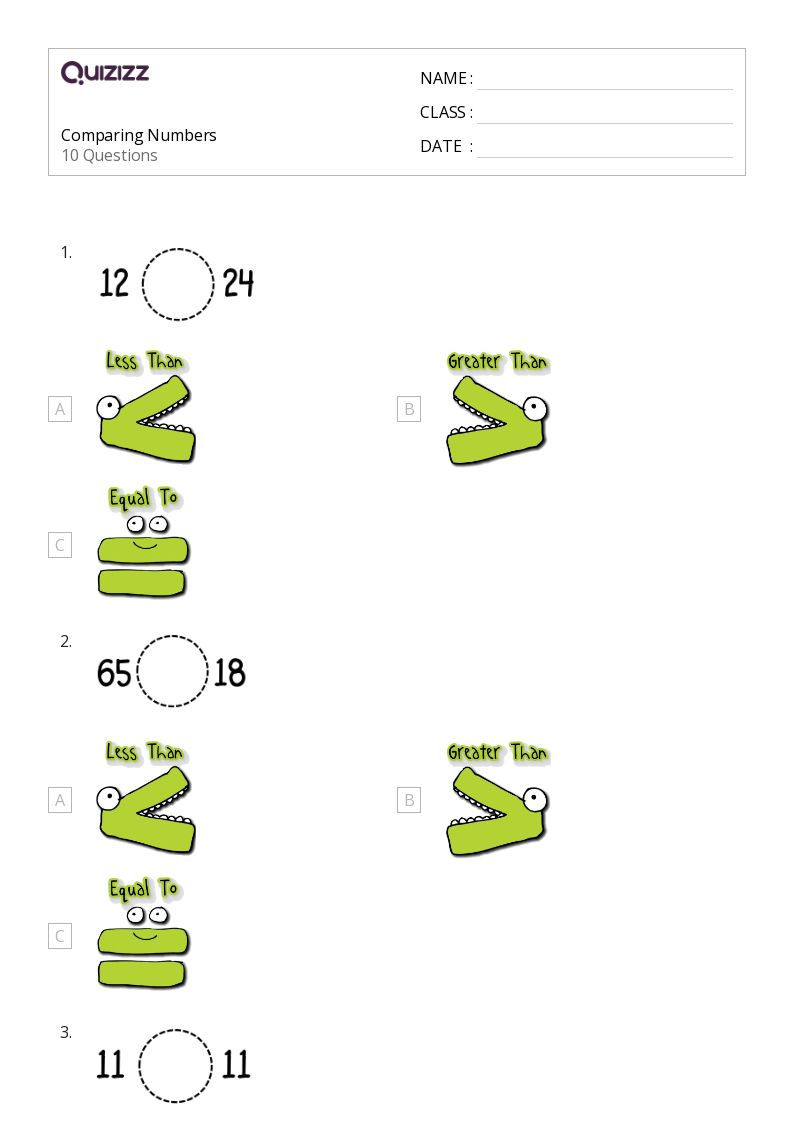 50+ Comparing Two-Digit Numbers worksheets for Kindergarten on Quizizz