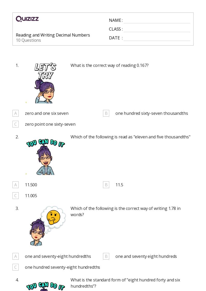 50+ Decimals worksheets for 5th Grade on Quizizz Free & Printable