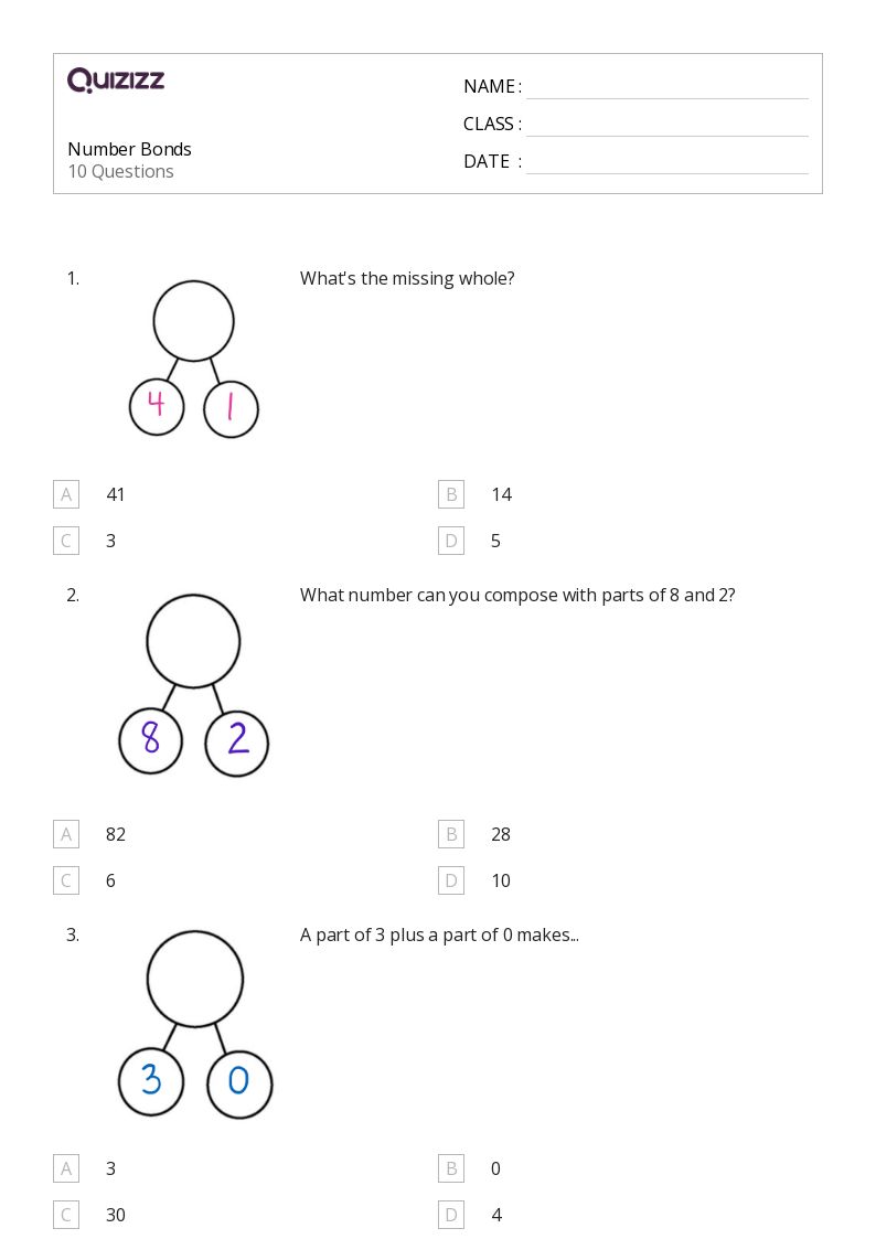 50+ Number Bonds worksheets for 1st Grade on Quizizz Free & Printable