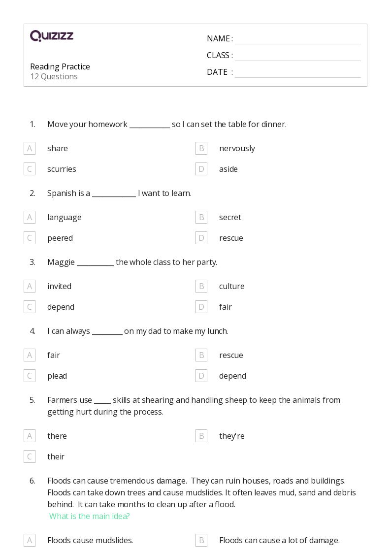 50+ Reading worksheets for 5th Grade on Quizizz Free & Printable